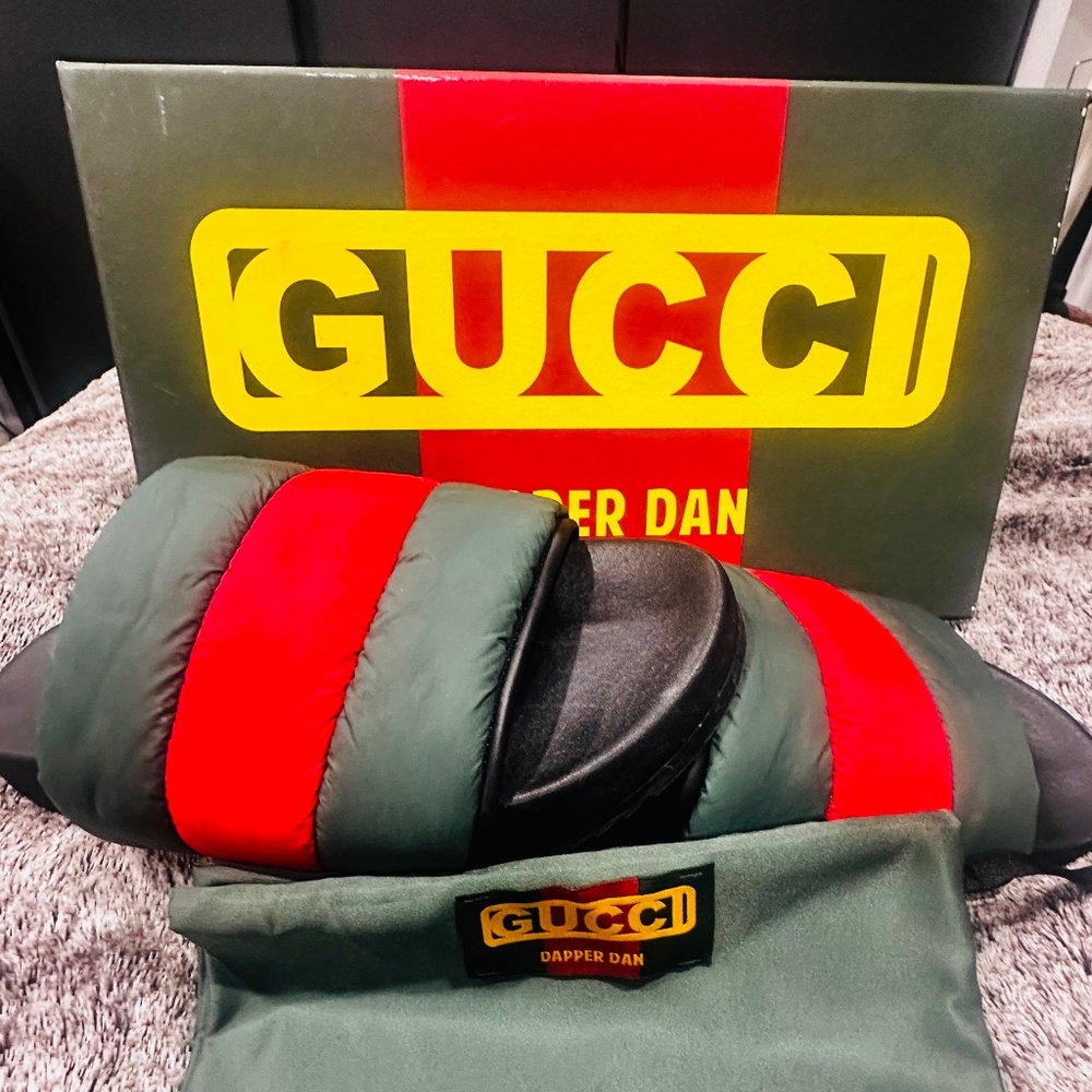 Gucci x Dapper Dan Padded Web Stripe Slide Sandals
